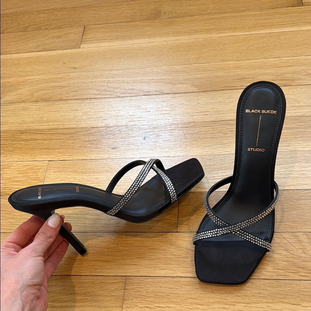 Black suede studio Arielle crystal heels